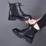 Martin Boots Girls 2023 Autumn And Winter New Tie With Casual Head Cowhide Short Boots Comfortable Cotton