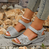 Slope Heel Sandals Women's 2023 Summer New Hollowed-Out Flowers Thick Soles Sandals Beach Women's