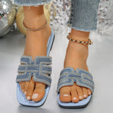 Breakj Flat Bottom Cool Slippers Women 2025 Summer New Color Water Drill Square Head Casual Word