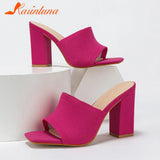 Platform Slipper For Women 2023 New Fashion Chunky Heel Knitted Wool Fashion Mules Sandals Walking Comfy