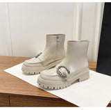 Bacchus Buckle Ankle Boots 2021 Autumn Winter Thick Bottom Martin Boots Short Tube Women's Patent Leather Platform