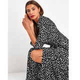 Women Turn Down Collar Office Shirt Dress 2021 Dot Print Casual Long Dresses Female Three Quarter Sleeve Sashes