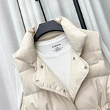 Winter Single Breasted Light Down Short Vest Jacket Women White Duck Down Coat Waist Retractable Pocket Sleeveless