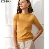 spring knit T Shirt Short Sleeve Women summer loose o-neck T Shirt chic solid color Basic t-shirt Tee Shirt Female