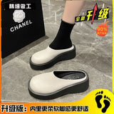 Breakj Platform Bottom Shoes Female Real Leather Skin Cool Drag High Heel Waterproof Table Slippers Summer Outside Slope Heel Head Half