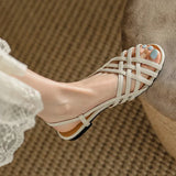 Women's Sandals 2023 Summer Shoes Pu Leather Narrow Straps Gladiator Beach Sandals Hollow Peep Toe Casual Flat