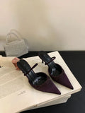 Breakj Winter New Pointed Purple Thin Heel High Mouth Water Drill With Silk Sat Sandals Half-Dragging