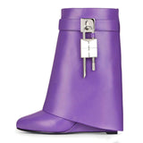 Breakj Autumn / Winter New Round Head Big Tube Around The Lock Buckle Shark Buckle Straight Tube Long Boots Wedge Trouser Boots