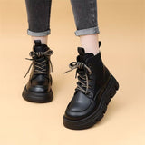 Leather Thick Bottom Martin Boots Women Autumn 2023 New British Style Increased Single Boots Black Fried Street Ankle