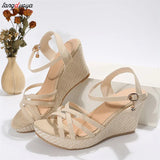 Buckle Wedge Sandals for Women Summer 2024 Platform Open Toe Sandals Woman Thick Sole Roman Gladiator Sandalias