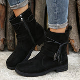 Large-Size Square With Velvet Tuff-Faced Short-Cuffed Boots Women's New Side Zipper Round Head Locomotive Boots