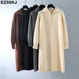 winter warm Loose zipper thick sweater dress for women staight sweater dress women loose long dress Female chic
