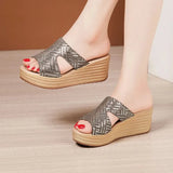 Big Size32-43Fashion Gold Cutout Platform Slippers Wedding Shoes2021Summer High Heels Wedges Slides Women