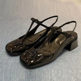 Sandals Women 2024 Summer New Fashion Temperament Lacquered Leather Mary Jane Women's Shoes Shallow Mouth High-Heeled Single