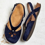 Women Sandals Leather Flat Sandals Round Toe Female Casual Ankle Strap Hollow Sandals Elegant Soft Beach Sole Woman