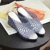 Women Platform Slippers Bling Wedges 2023 Summer High Heel Shoes Woman Casual Jelly Shoes Cut-out Slip On Female Fashion