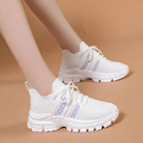 Breakj 2023 New Fashion Flying Woven Mesh Breathable Single Shoes Women's Casual Platform One Foot Pedal Sports Small White
