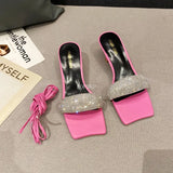 Slippers Women Clear Crystal High Heel Stilettos Sexy Pumps Summer Sandals Shoes Square Toe Ladies Shoes Women Sandals