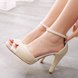 Breakj Fish Mouth High-Heeled Sandals Waterproof Table Sandals Fine Heel Pearl Beads Wedding Shoes Wedding