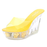 Footwear Sliper Confortable For Women Shoes Summer Crystal Sexy High Heel 10.5cm Rose Flower Platform Ladies