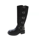 Breakj West Cowboy Boots But Knee Boots Metal Belt Buckle Thick And Thick Bottom High-Sleeve Rider Boots Single