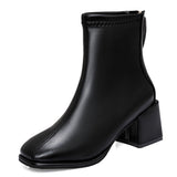 Winter New British Style Back Zipper Fashion Boots Women's Rough Heel Leather Suede Versatile Short Boots