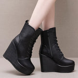 Breakj Head 12Cm High Slope And Waterproof Table Mid-Sleevel Boots With Side Zipper Women's Boots Pine Cake Plus Velvet Winter Warm Leather