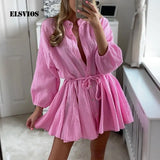 Fashion Elegant Commuting V-neck Dress Sexy Sweet Solid Color Ruffle Dress Office Ladies Elegant Straight Long Sleeve