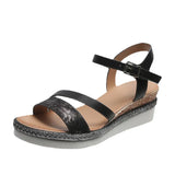 Breakj Size Female Sandals 2023 New Wedge Low Heel Casual Sandals Female One Word Buckle Wedge Roman