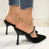 Straps Stiletto Heeled Sandals Women Pointed Toe Elegant High Heels Mules Woman Slip On Luxury Designer Party Shoes
