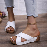 Breakj Size Cross Open Toe Flat Bottom Slippers Female New Summer 2024 Fashion Hip Wedge