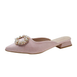 Breakj Spring And Summer New 4241 Large-Size Bag Head Half Slippers Women Wear Pointed Thick Heel Round Buckle Low Heel Women's Shoes Sand