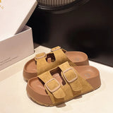 Breakj New Korean Version Of Fish Mouth Thick Bottom Leisure Side Buckle Boken Foot Outside Wearing Beach Slippers