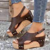 Breakj Retro Rivet Slope And Fish Mouth Sandals Women's Large-Size Waterproof Table Hollow High Heel Women's