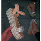 Summer 2022 Women Hemp High Heel Platform Outdoor Leisure Buckle Slippers Beach Sandals Ladies Sexy Biling