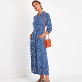 2021 Women Long Printed Dresses Three Quarter Sleeve Bohemian Maxi Dress Turn Down Collar Shirt Dress Vestidos
