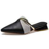 Elegant Low Heel Women Mules Summer Sexy Pointed-Toe Ladies Slippers Slip on Leisure Ladies Office Shoes Beige Pumps