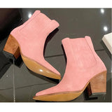 Breakj Frosted Ankle Boots Women Thin Thin Boots 2024 New Autumn And Winter Thick Heel Single Boots Retro Pointed Western