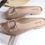 Women Summer Slippers 2023 New Square Buckle Casual Peep Toe Beach Shoes Fashion Flat Chunky Heels Sandalias Zapatillas