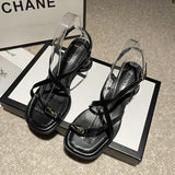 Women's summer chunky toe sandals, black, white, brown, white with temperament toe sandals for