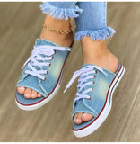 New Denim Soft Plus Size Flat Summer Low Heels Sandals Shoe Shoes Woman Women Pumps Cut Out Female Mujer Sapato