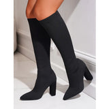 2024 Style Autumn And Winter Large-Size High Boots With Thick Tips And Thick Heels, But Knee-Length Women's Boots And Skinny