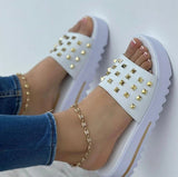 Summer Slope Heel Willow Nail Slippers Women's Flat-Bottomed Fish Mouth Sandals With Large Size