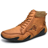o'clock Autumn Leather Vintage Men Boots Fashion Street High-top Shoes Winter Warm Lined Handmade Lace-up Botas de