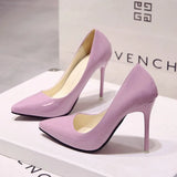 Lady Women Shoes Pointed Toe Pumps Patent Leather Dress High Heels Boat Shoes Wedding Shoes Zapatos Mujer White Blue