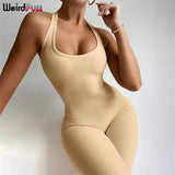 Puss 2021 Spring Overalls For Women Halter Sexy Romper Ribbed Skinny Stretchy Sporty Fitness Backless Playsuits