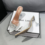 Breakj Summer New Crystal And Cool Slippers Women Large-Size Bows Solid Color Fashion High-Heeling Slippers