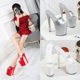 Breakj Patent Leather 17Cm20cm High Heels Heel Sexy Waterproof Platform Hate Day High Slippers Female