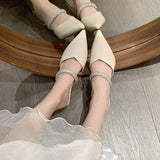 Breakj Summer New Fashion Pointed Head Half Drag Diamond A Word With High Heel Slippers Thin Heel Women's