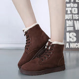 Fur Snow Boots Flat Women's Suede Ankle Boots Lace Up Winter Plus Size Platform Ladies Warm Shoes 2019 New Flock